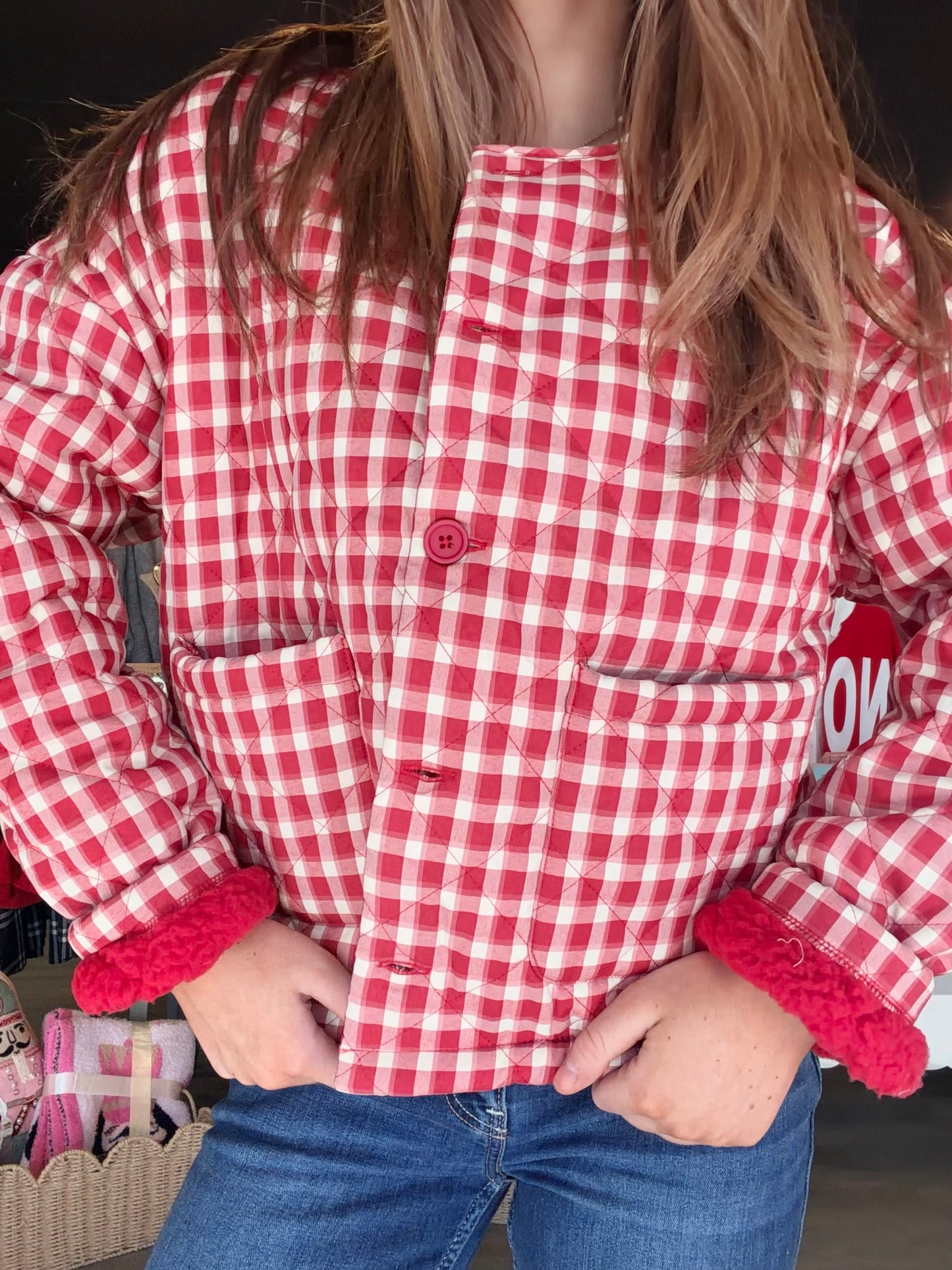 Red Check Quilted Jacket