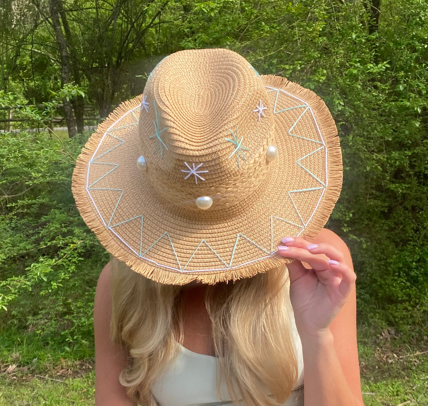 Teal and White Sun Hat