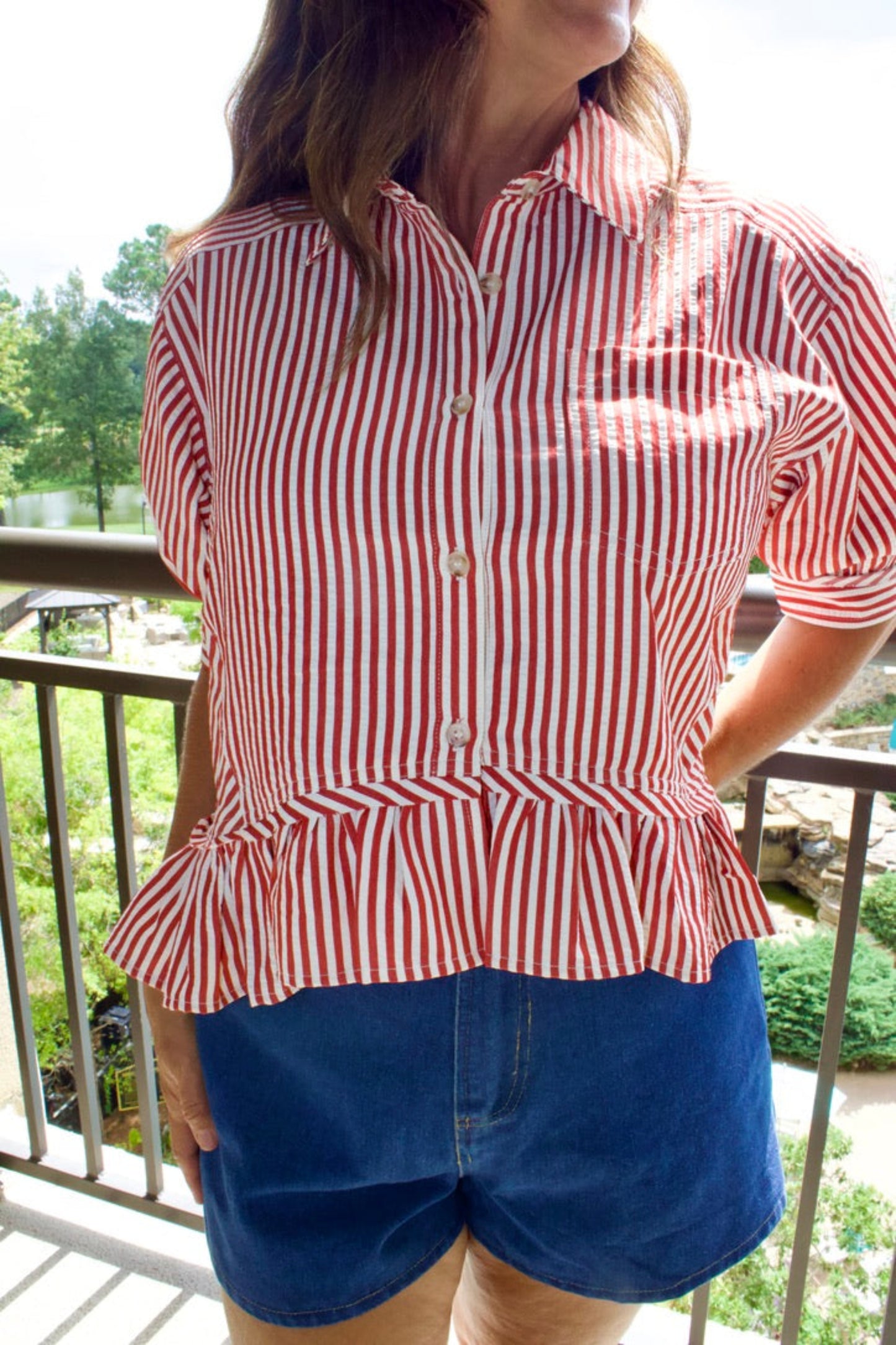 Red and White Peplum Top