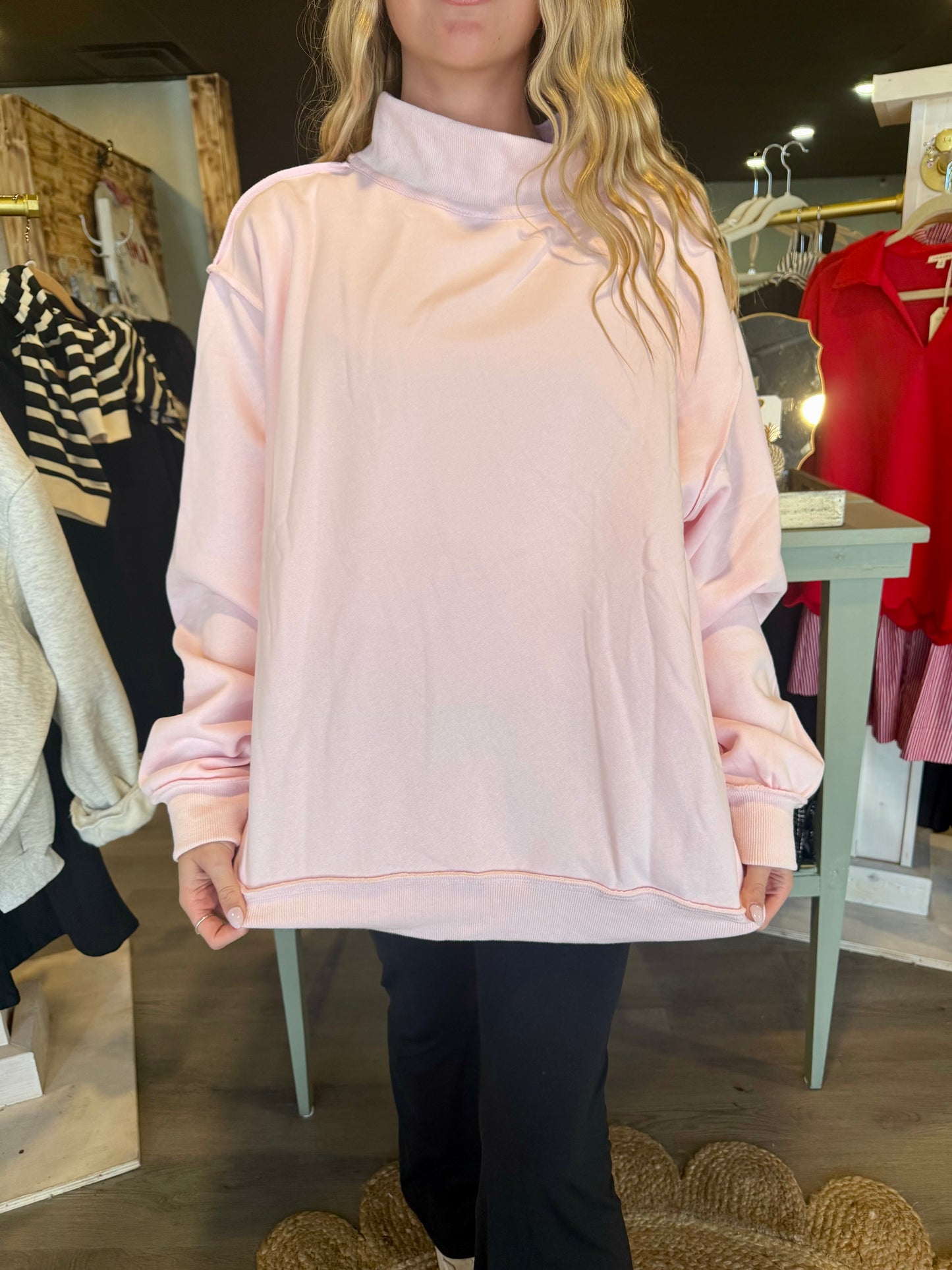 Pink Mock Neck Sweatshirt