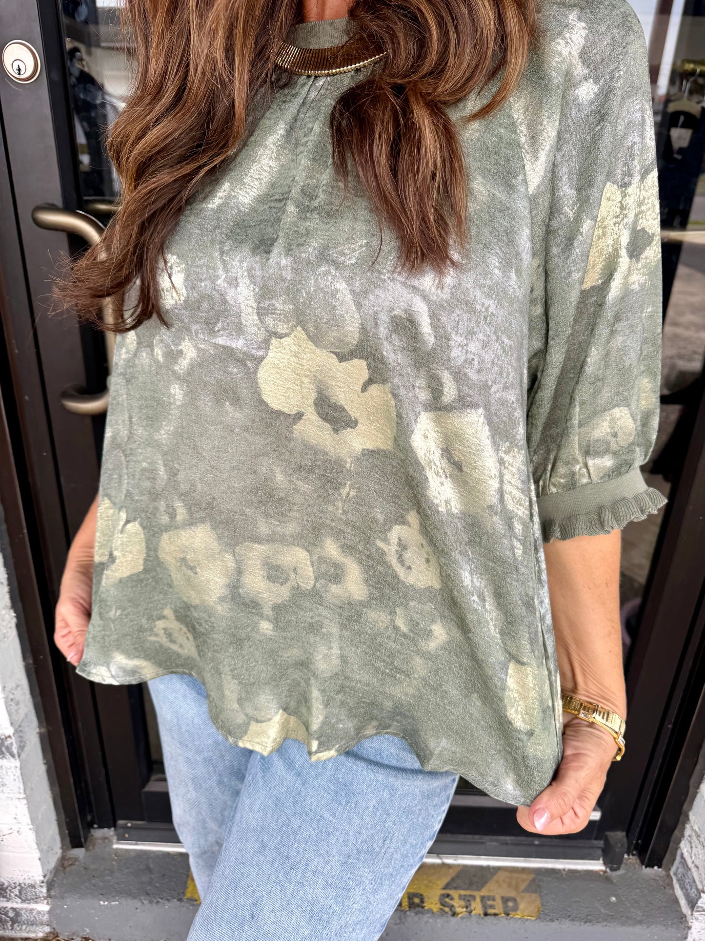 Green Camouflage Graphic Blouse