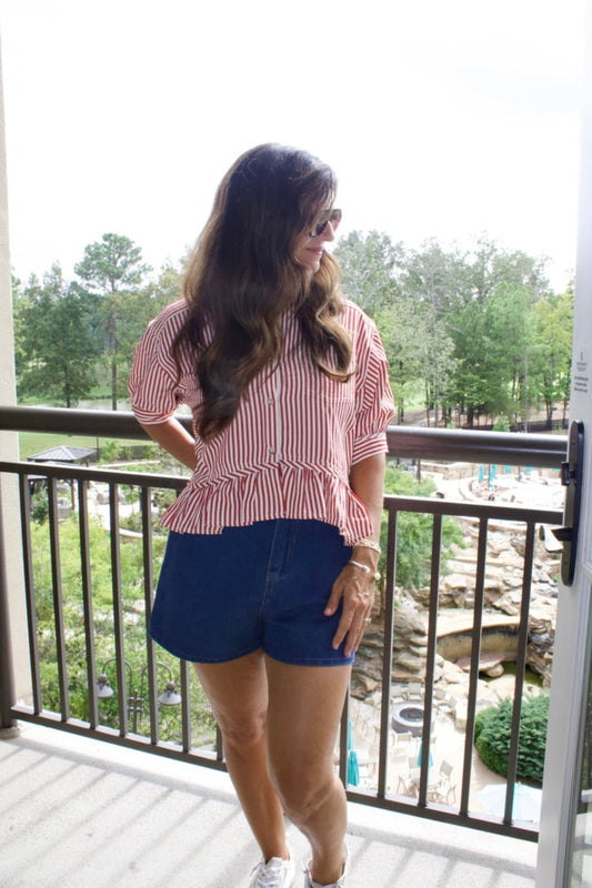 Red and White Peplum Top