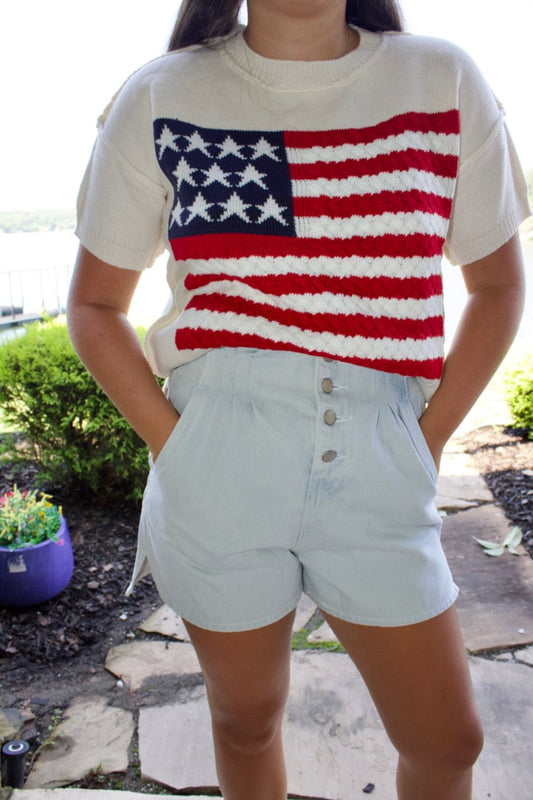 Denim high- waist shorts