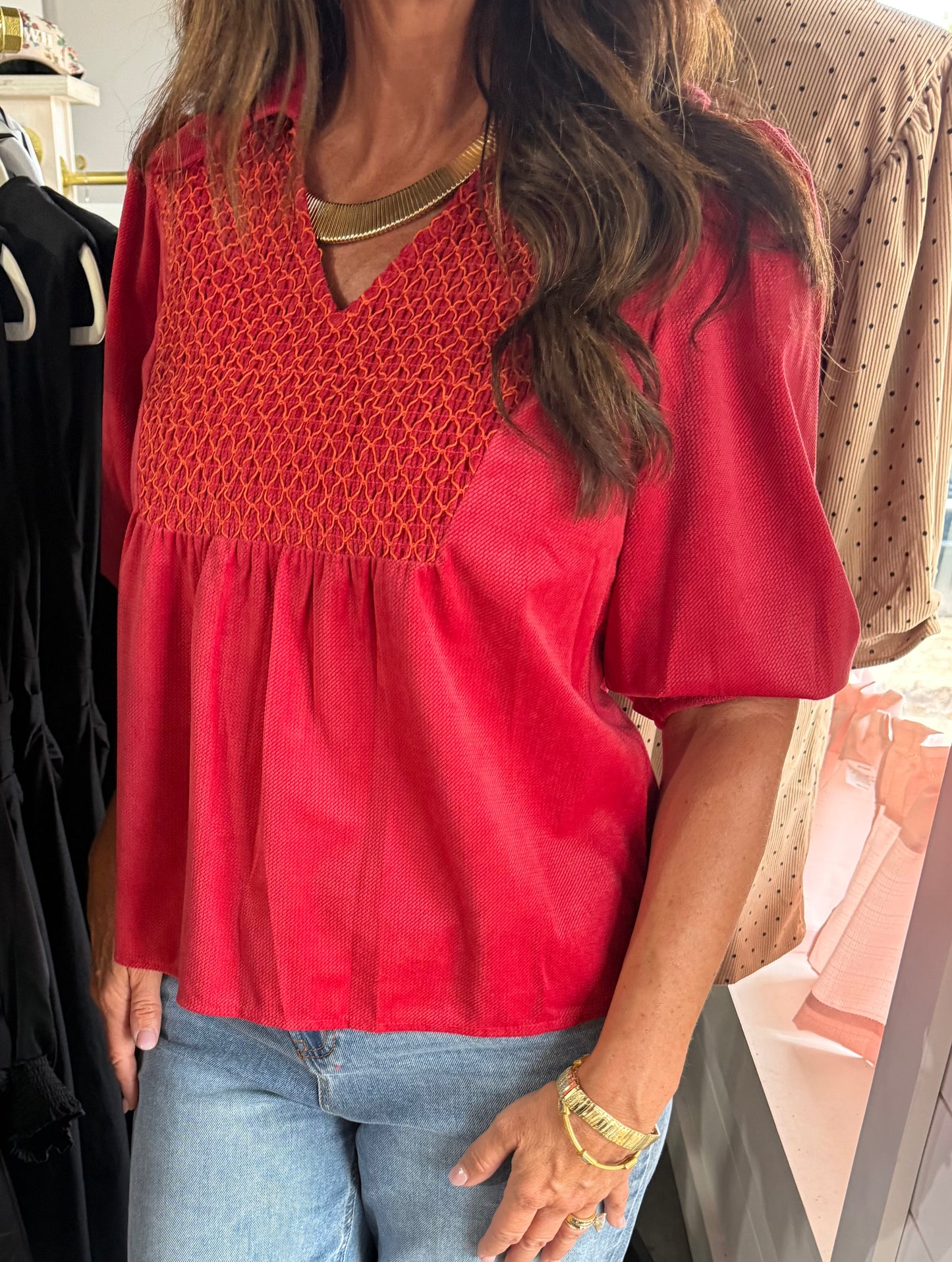 Ruby Romance Smocked Blouse