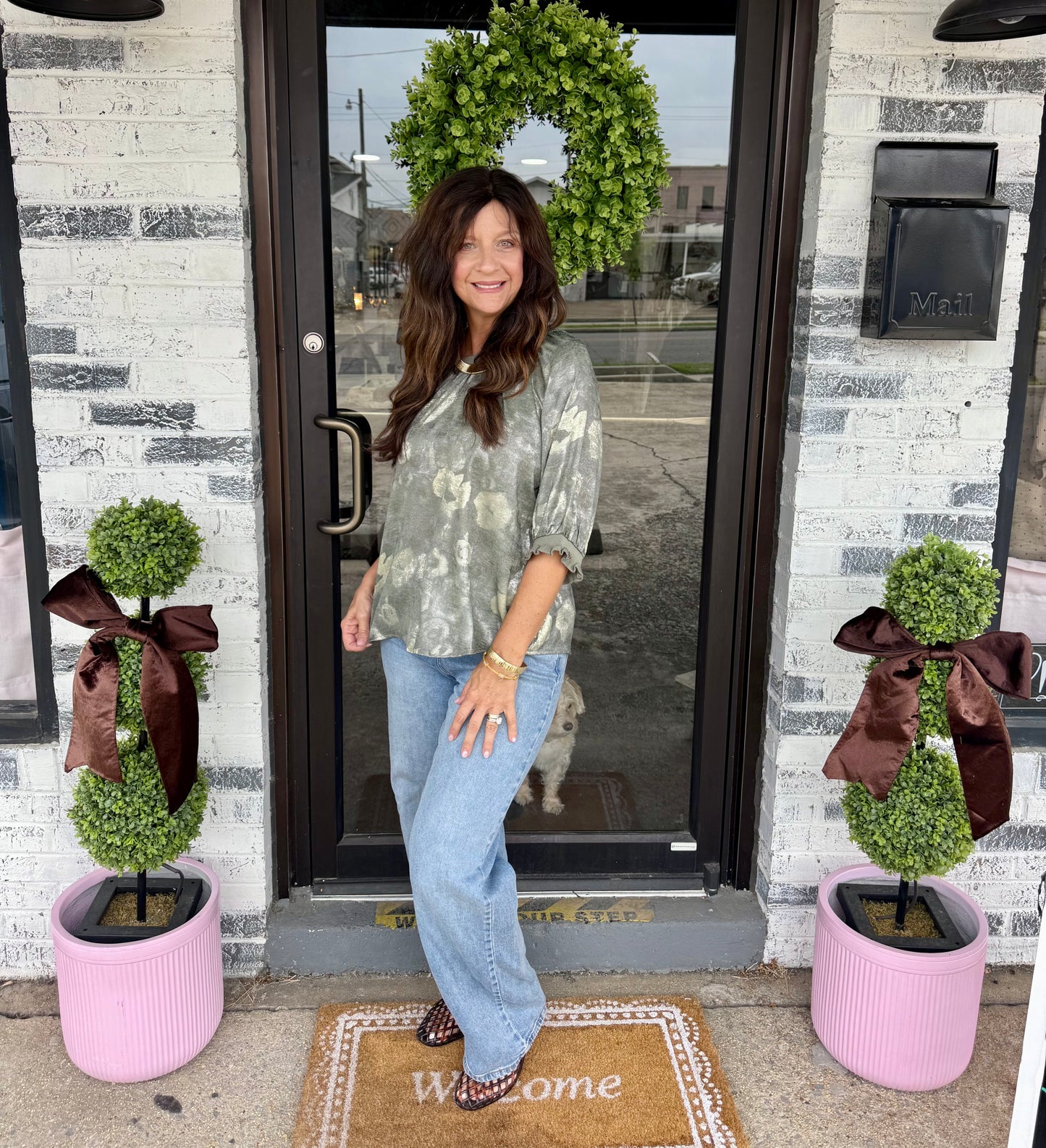 Green Camouflage Graphic Blouse