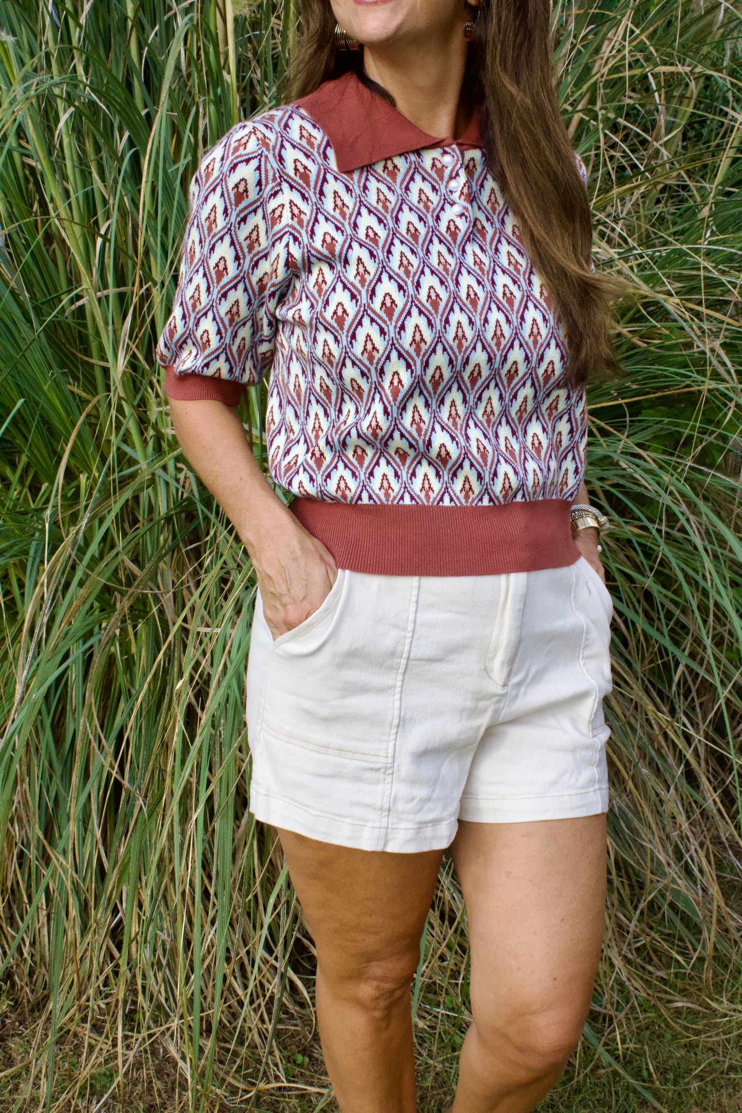 Rust and navy sweater top
