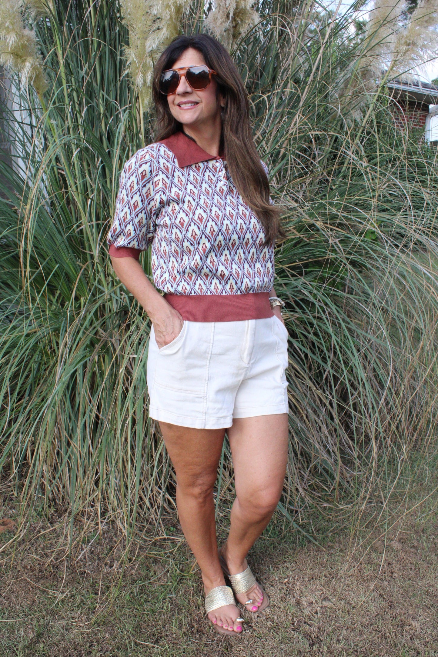 Rust and navy sweater top