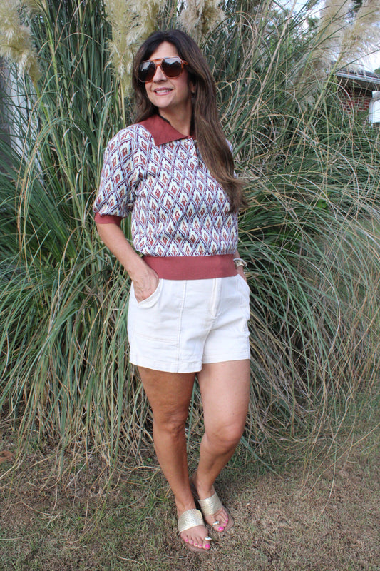 Rust and navy sweater top