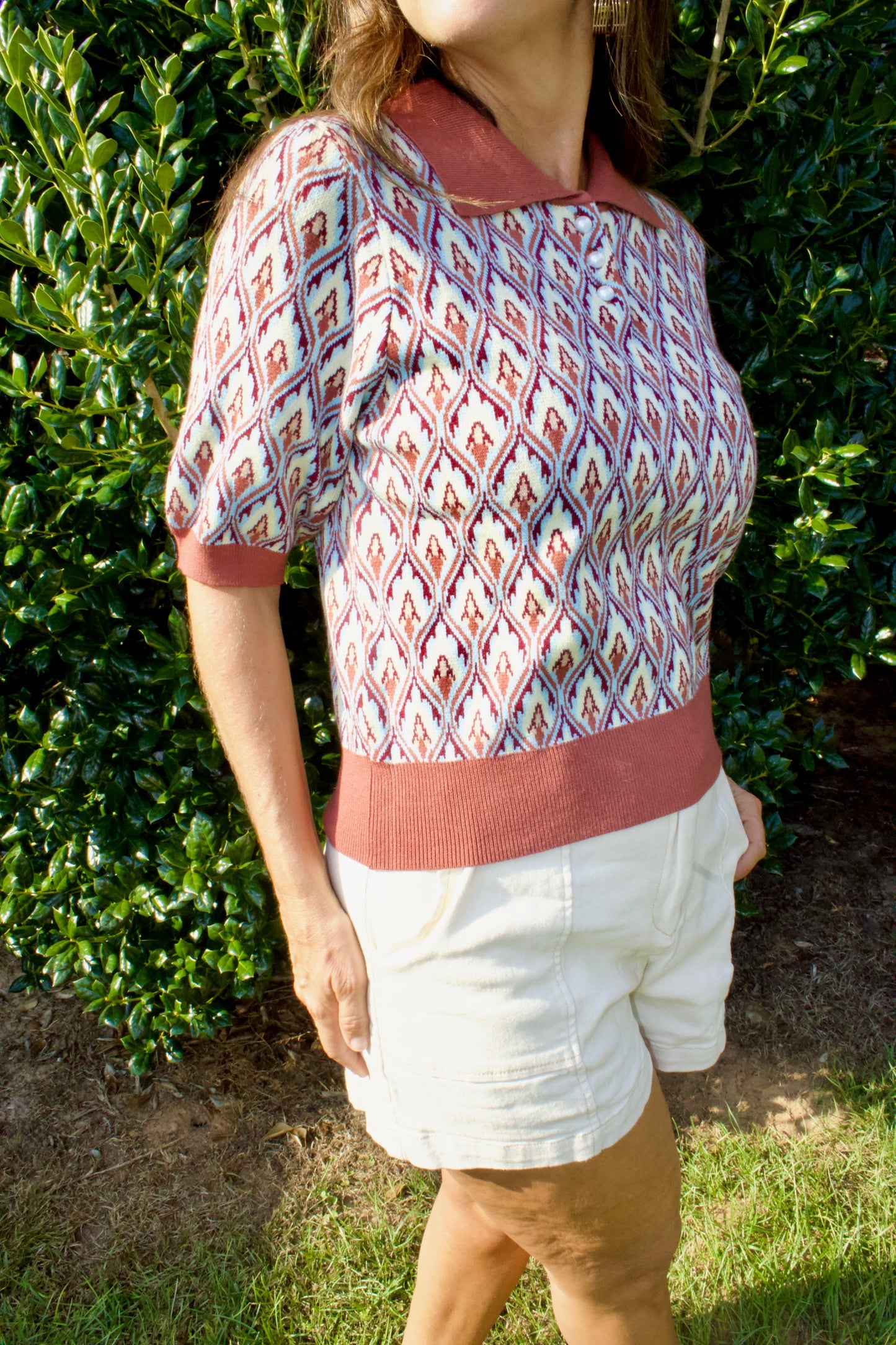 Rust and navy sweater top