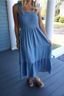 The Azure Blue Jean Smocked Dress