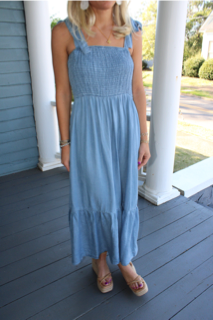 The Azure Blue Jean Smocked Dress
